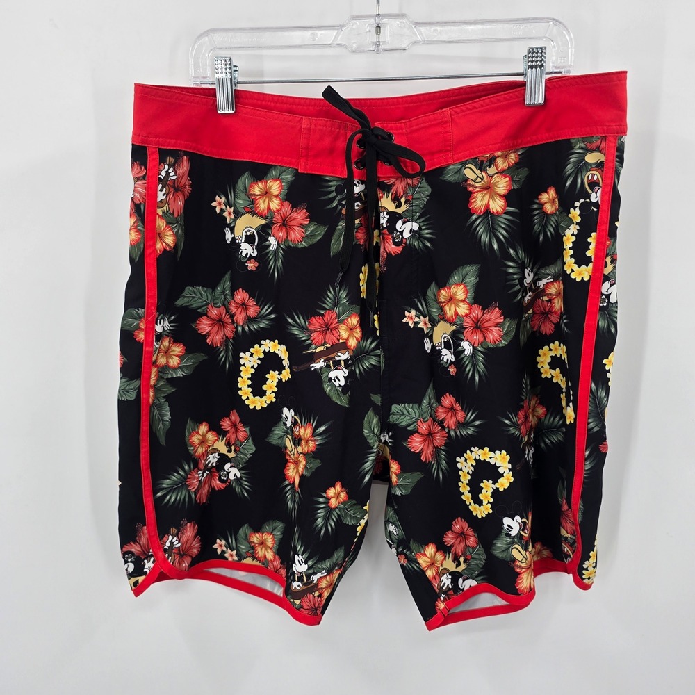 Disney Mickey Mouse Mens XL Board Shorts Tropical Hawaiian Hibiscus Swim Trunks